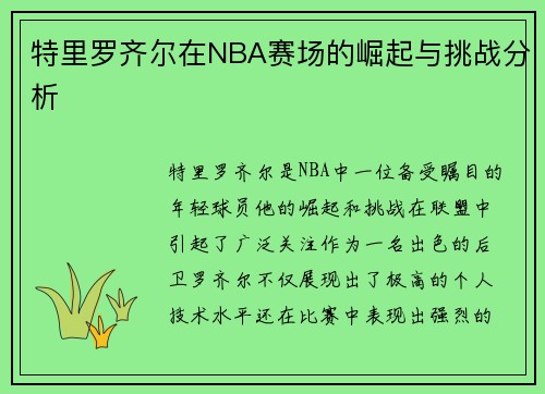 特里罗齐尔在NBA赛场的崛起与挑战分析