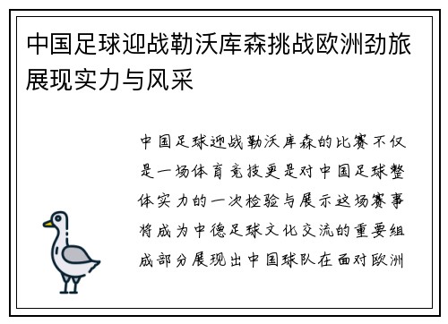 中国足球迎战勒沃库森挑战欧洲劲旅展现实力与风采